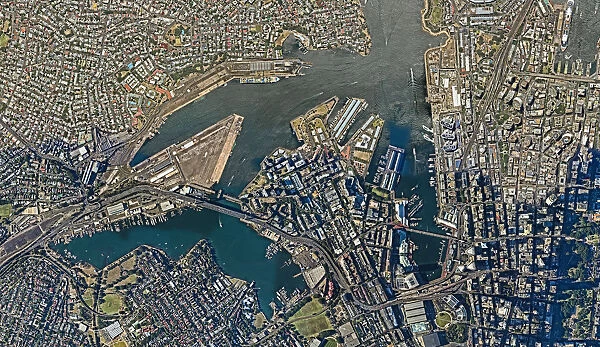 Aerial view, Australia, City, Cityscape, King, New South Wales, Outdoors, Overhead View, Photography, Pyrmont, Sydney, King Street Wharf, Bay, Boats, bridges
