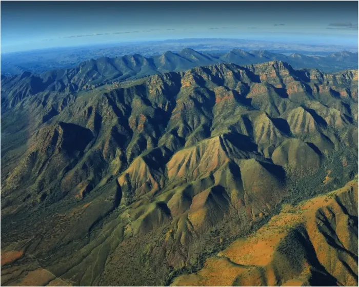 Framed Print : An Aerial view of the Australian outback in the Flinders Ranges, showing the vibrant colours of the Landscape