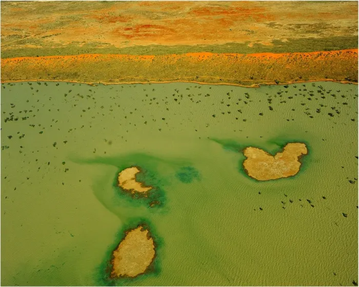Framed Print : An Aerial view of the Australian outback in flood, showing the vibrant colours of the Landscape Framed Print : An Aerial view of the Australian outback in flood, showing the vibrant colours of the Landscape