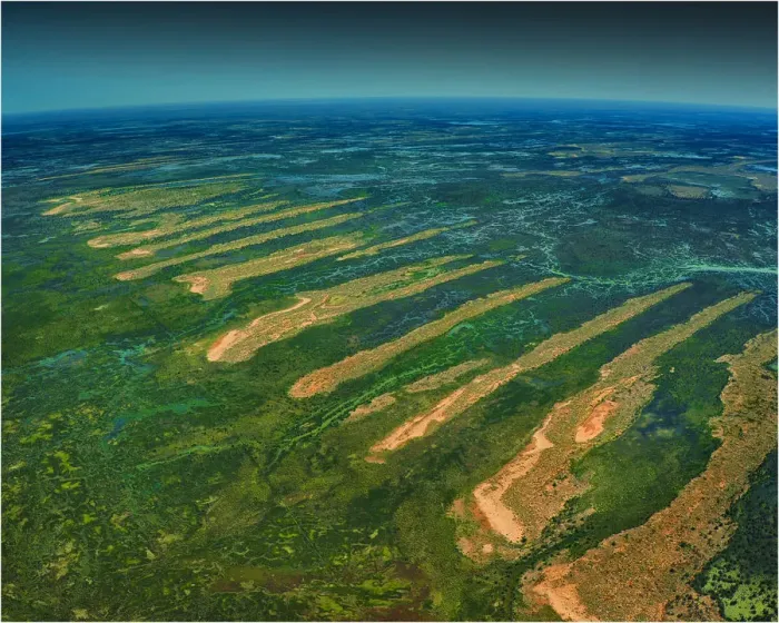 Framed Print : An Aerial view of the Australian outback in flood, showing the vibrant colours of the Landscape