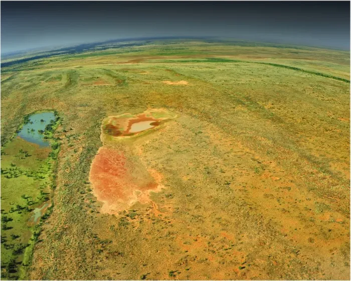 Framed Print : An Aerial view of the Australian outback in flood, showing the vibrant colours of the Landscape