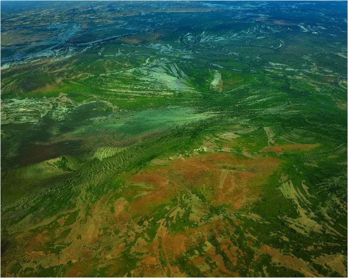 Framed Print : An Aerial view of the Australian outback in flood, showing the vibrant colours of the Landscape Framed Print : An Aerial view of the Australian outback in flood, showing the vibrant colours of the Landscape