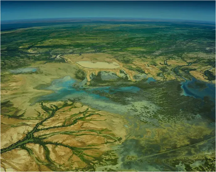 Framed Print : An Aerial view of the Australian outback in flood, showing the vibrant colours of the Landscape Framed Print : An Aerial view of the Australian outback in flood, showing the vibrant colours of the Landscape