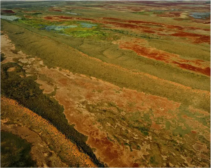 Framed Print : An Aerial view of the Australian outback in flood, showing the vibrant colours of the Landscape Framed Print : An Aerial view of the Australian outback in flood, showing the vibrant colours of the Landscape