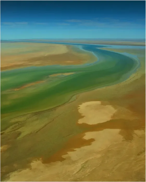 Framed Print : An Aerial view of the Australian outback in flood around Lake Eyre, showing the vibrant colours of the Landscape Framed Print : An Aerial view of the Australian outback in flood around Lake Eyre, showing the vibrant colours of the Landscape