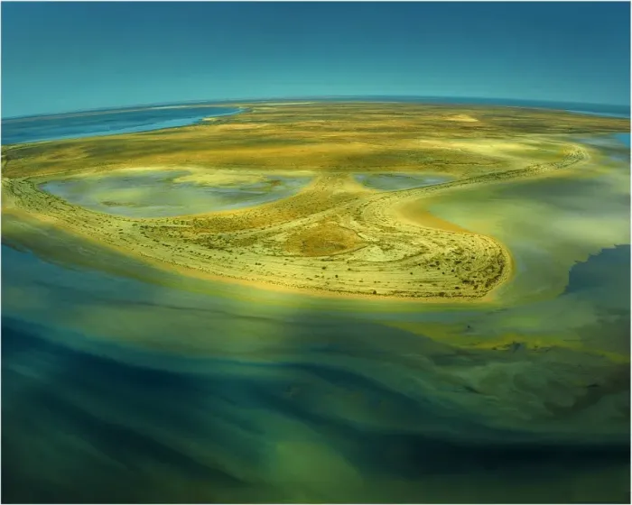 Framed Print : An Aerial view of the Australian outback in flood around Lake Eyre, showing the vibrant colours of the Landscape Framed Print : An Aerial view of the Australian outback in flood around Lake Eyre, showing the vibrant colours of the Landscape