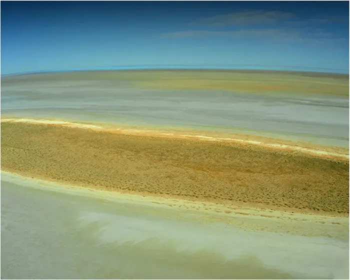 Framed Print : An Aerial view of the Australian outback in flood around Lake Eyre, showing the vibrant colours of the Landscape Framed Print : An Aerial view of the Australian outback in flood around Lake Eyre, showing the vibrant colours of the Landscape