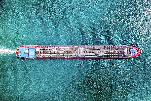 Aerial top view of a cargo container ship - transportation, import, export business open sea