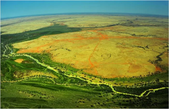 Framed Print : Aerial view of the Channel country in flood, outback Queensland, Australia