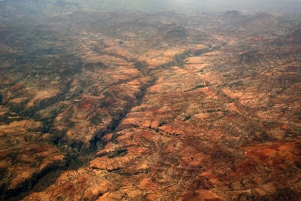 Aerial view of cracked arid landscape