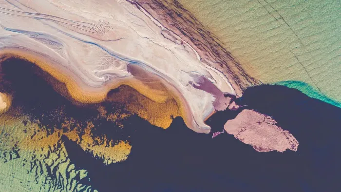 Framed Print : Aerial view directly above a sandbar, Shark Bay, Australia