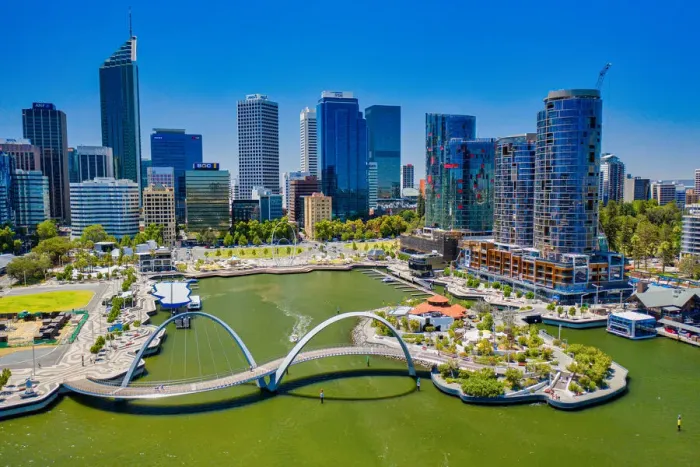 Framed Print : Aerial view of Elizabeth Quay waterfront, Perth - Western Australia Framed Print : Aerial view of Elizabeth Quay waterfront, Perth - Western Australia