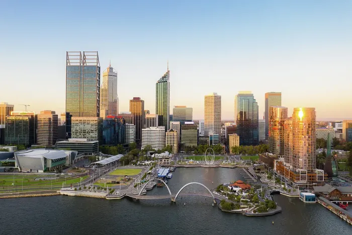 Framed Print : Aerial view of Elizabeth Quay waterfront during sunset in Perth, Western Australia state, Australia Framed Print : Aerial view of Elizabeth Quay waterfront during sunset in Perth, Western Australia state, Australia