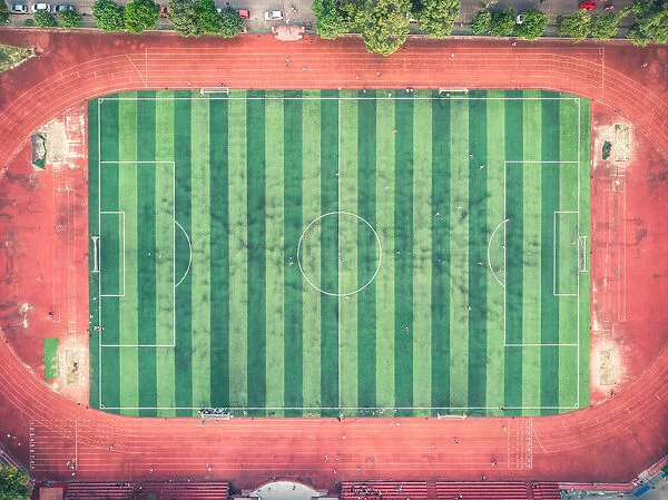 Aerial view of the football court in Sichuan University in Chengdu, China