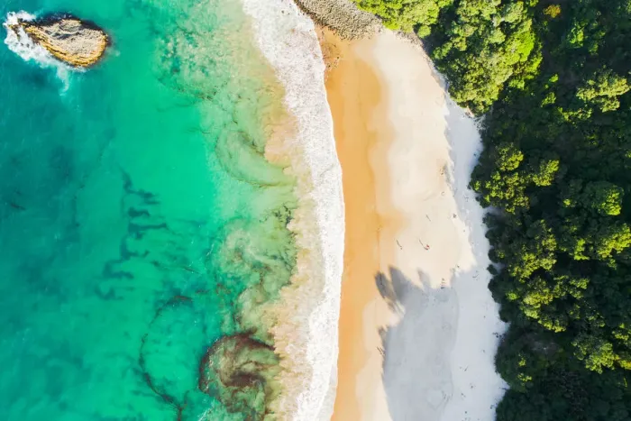 Framed Print : Aerial view of golden sand beach