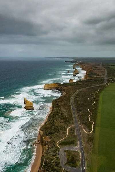 Aerial view of Great Ocean Road and Twelve Apostles, Australia