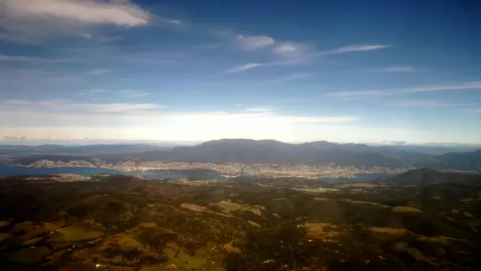 Framed Print : Aerial view of Hobart, forests and mt. Wellington Framed Print : Aerial view of Hobart, forests and mt. Wellington