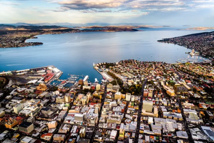 Framed Print : Aerial View of Hobart, Tasmania Framed Print : Aerial View of Hobart, Tasmania