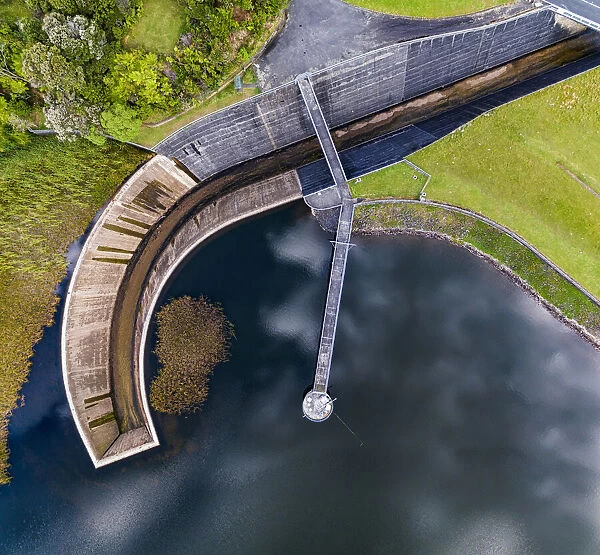 Aerial view of Huia Dam, Auckland, New Zealand