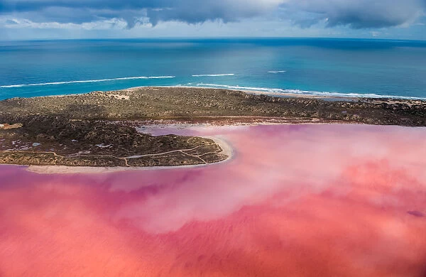 Aerial view of the Hutt Lagoon (pink lake) in australia