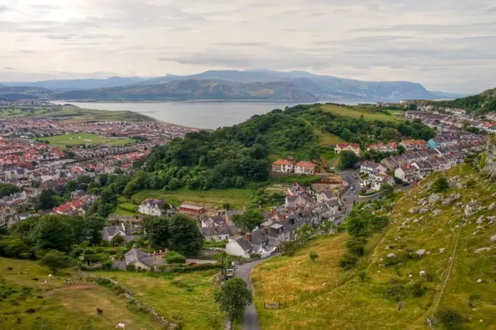 Framed Print : Aerial view of Llandudno and Conwy bay