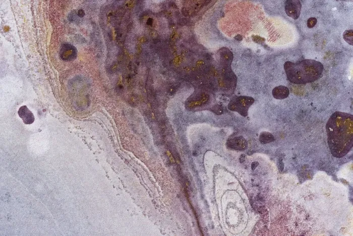 Framed Print : Aerial view looking down onto colourful Sandstone slabs - Colourful Textured Abstract