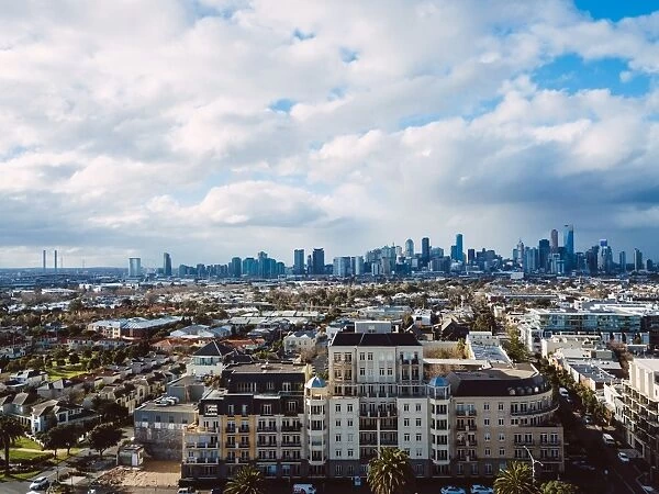 Aerial view of the Melbourne skyline and south side of the city