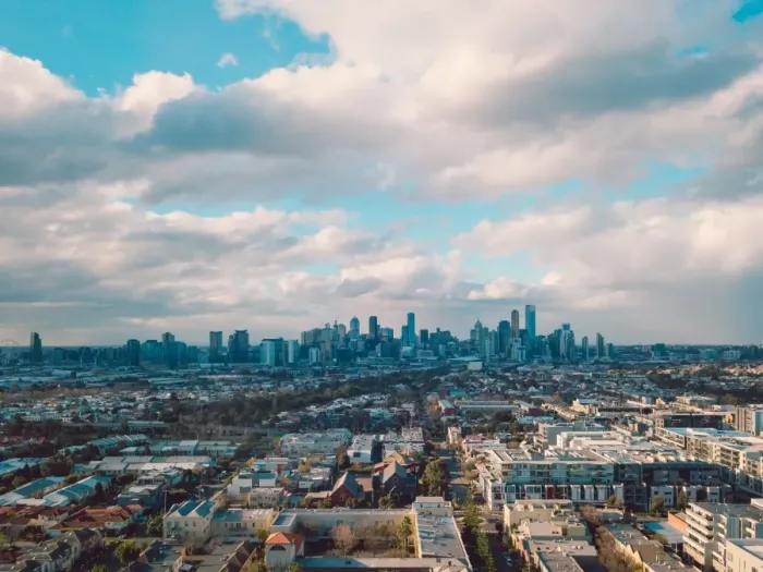Framed Print : Aerial view of the Melbourne skyline and south side of the city Framed Print : Aerial view of the Melbourne skyline and south side of the city
