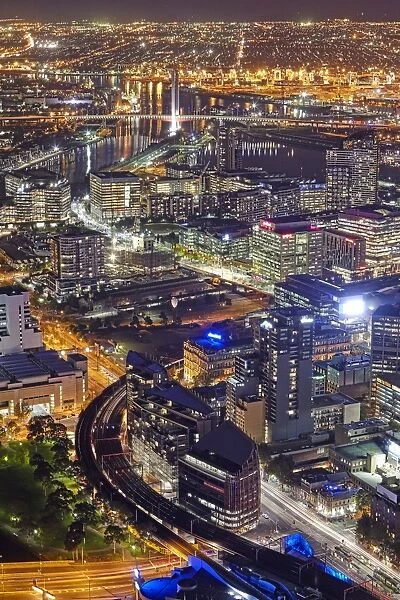 Aerial view of Melbournes docklands area at night