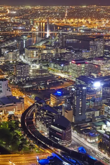Framed Print : Aerial view of Melbournes docklands area at night