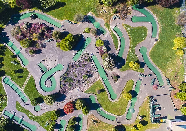 Aerial view of Miniature golf Timaru, South Island, New Zealand