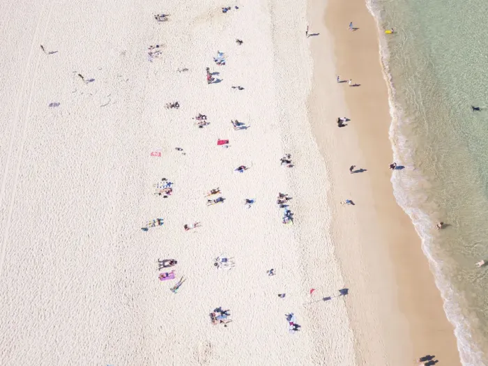 Framed Print : Aerial view of people on the beach at Bondi Australia