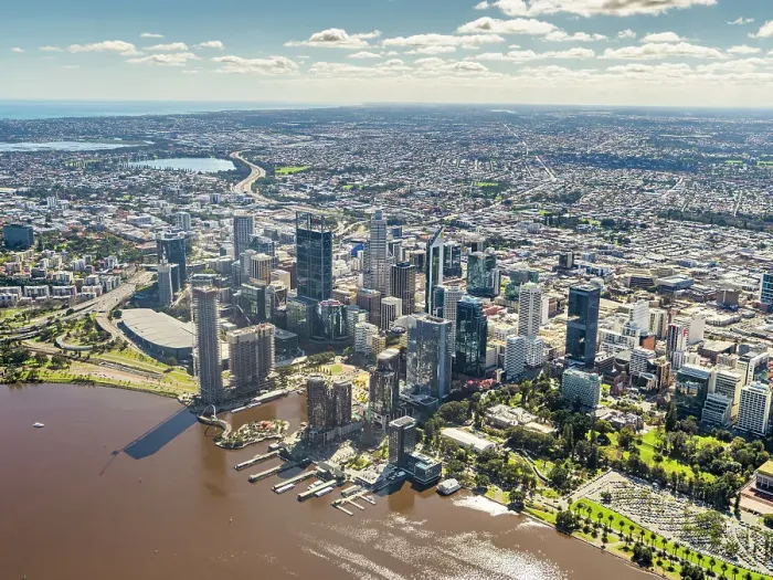 Framed Print : Perth. Aerial view of Perth, Western Australia