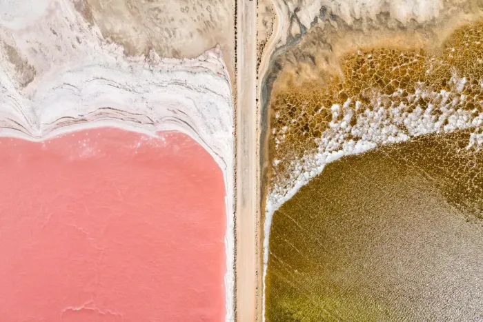 Framed Print : Aerial view over a pink salt lake in South Australia Framed Print : Aerial view over a pink salt lake in South Australia
