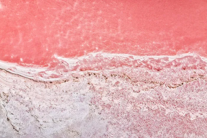 Framed Print : Aerial view over a pink salt lake in South Australia Framed Print : Aerial view over a pink salt lake in South Australia