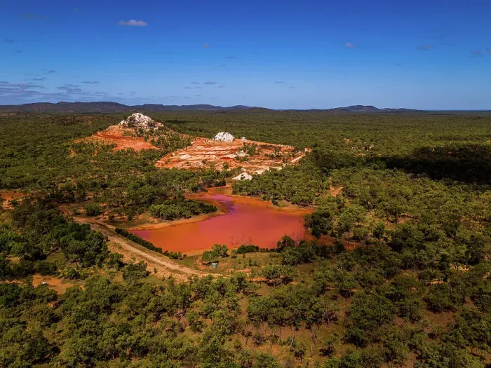 Framed Print : Aerial View of a Red Lake Near Mount Surprise in North Queensland, Australia