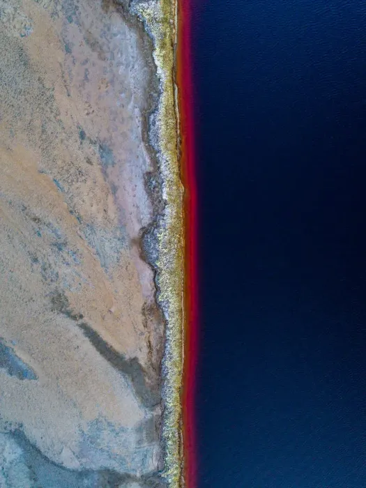 Framed Print : Aerial view of the riverbank of the Rio Tinto river, Spain Framed Print : Aerial view of the riverbank of the Rio Tinto river, Spain