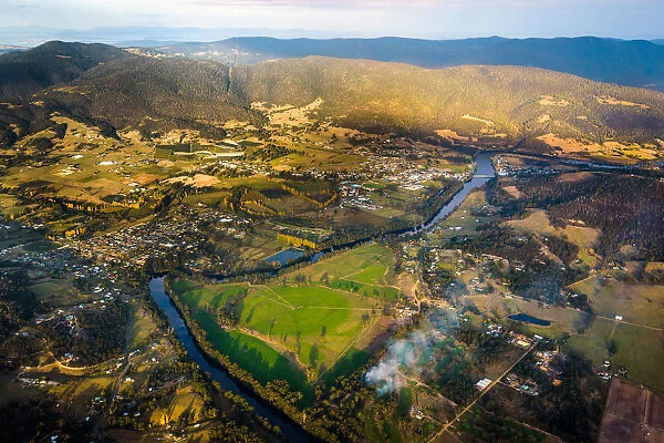 Aerial view of rural Tasmania at Huon Valley