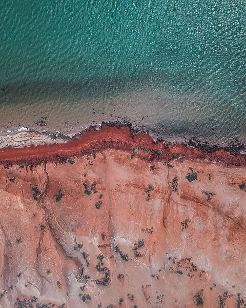 Aerial view of Shark Bay coastline as seen from directly above, Australia