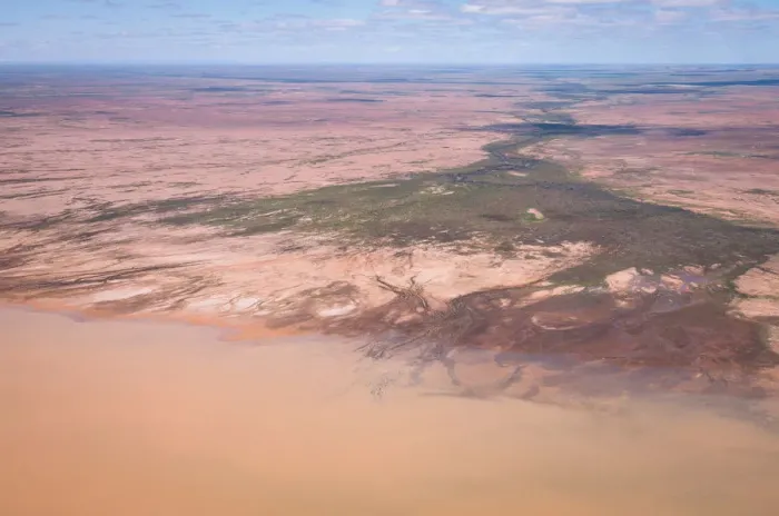 Framed Print : Aerial view of Strezlecki Desert flood, Australia Framed Print : Aerial view of Strezlecki Desert flood, Australia