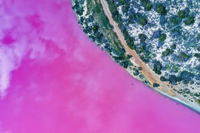 Framed Print : Aerial view over the stunning colourful lake at Hutt lagoon. Port Gregory, Western Australia