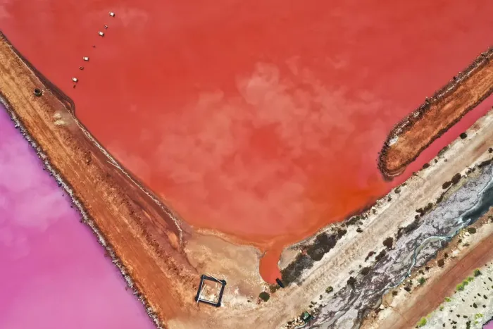 Framed Print : Aerial view over the stunning colourful lake at Hutt lagoon. Port Gregory, Western Australia