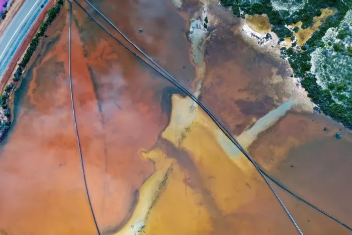 Framed Print : Aerial view over the stunning colourful lake at Hutt lagoon. Port Gregory, Western Australia