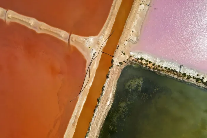 Framed Print : Aerial view over the stunning colourful lake at Hutt lagoon. Port Gregory, Western Australia