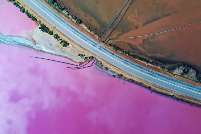 Framed Print : Aerial view over the stunning colourful lake at Hutt lagoon. Port Gregory, Western Australia Framed Print : Aerial view over the stunning colourful lake at Hutt lagoon. Port Gregory, Western Australia