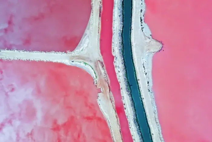 Framed Print : Aerial view over the stunning colourful lake at Hutt lagoon. Port Gregory, Western Australia