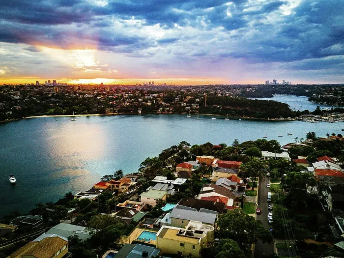 Framed Print : Aerial view of sunset over Middle Harbour, Sydney Framed Print : Aerial view of sunset over Middle Harbour, Sydney