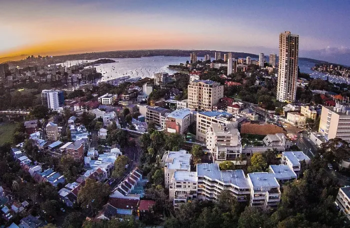 Framed Print : Aerial view of sunset over Sydney Harbour Framed Print : Aerial view of sunset over Sydney Harbour