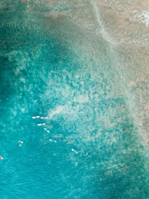 Framed Print : Aerial view of surfers on the ocean Framed Print : Aerial view of surfers on the ocean
