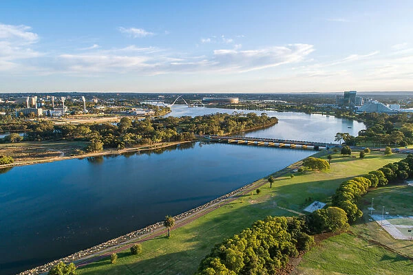 Aerial view over the swan river in perth western australia